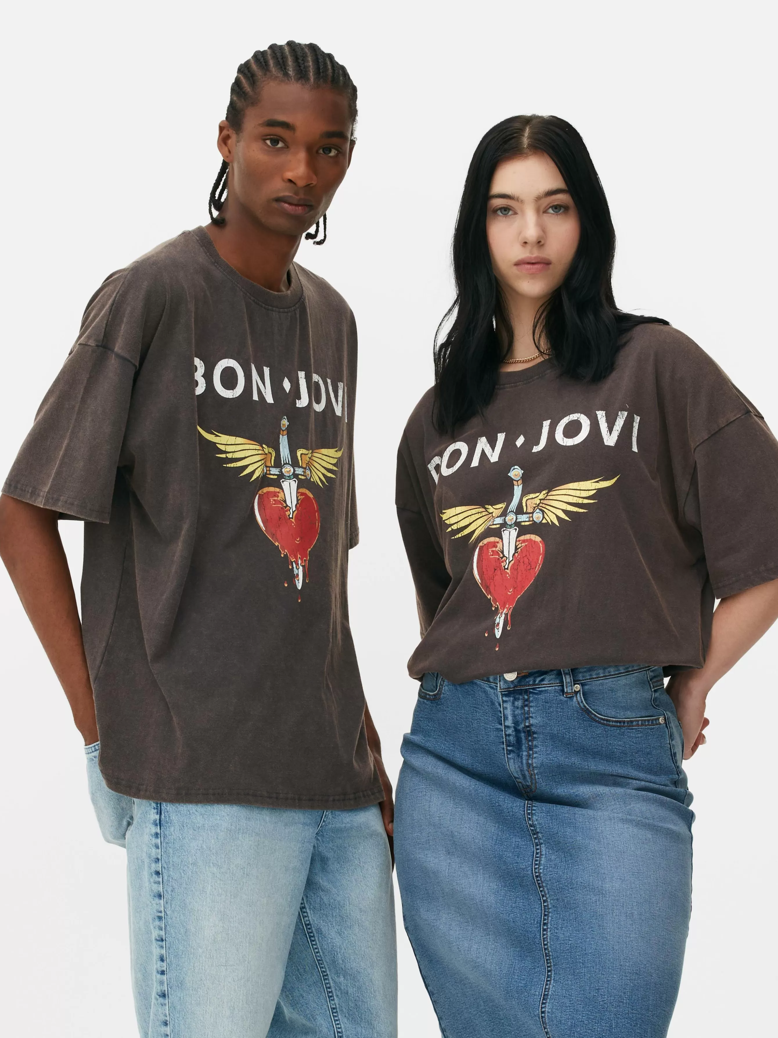 Outlet Primark T-shirt Oversize Bon Jovi Anthracite