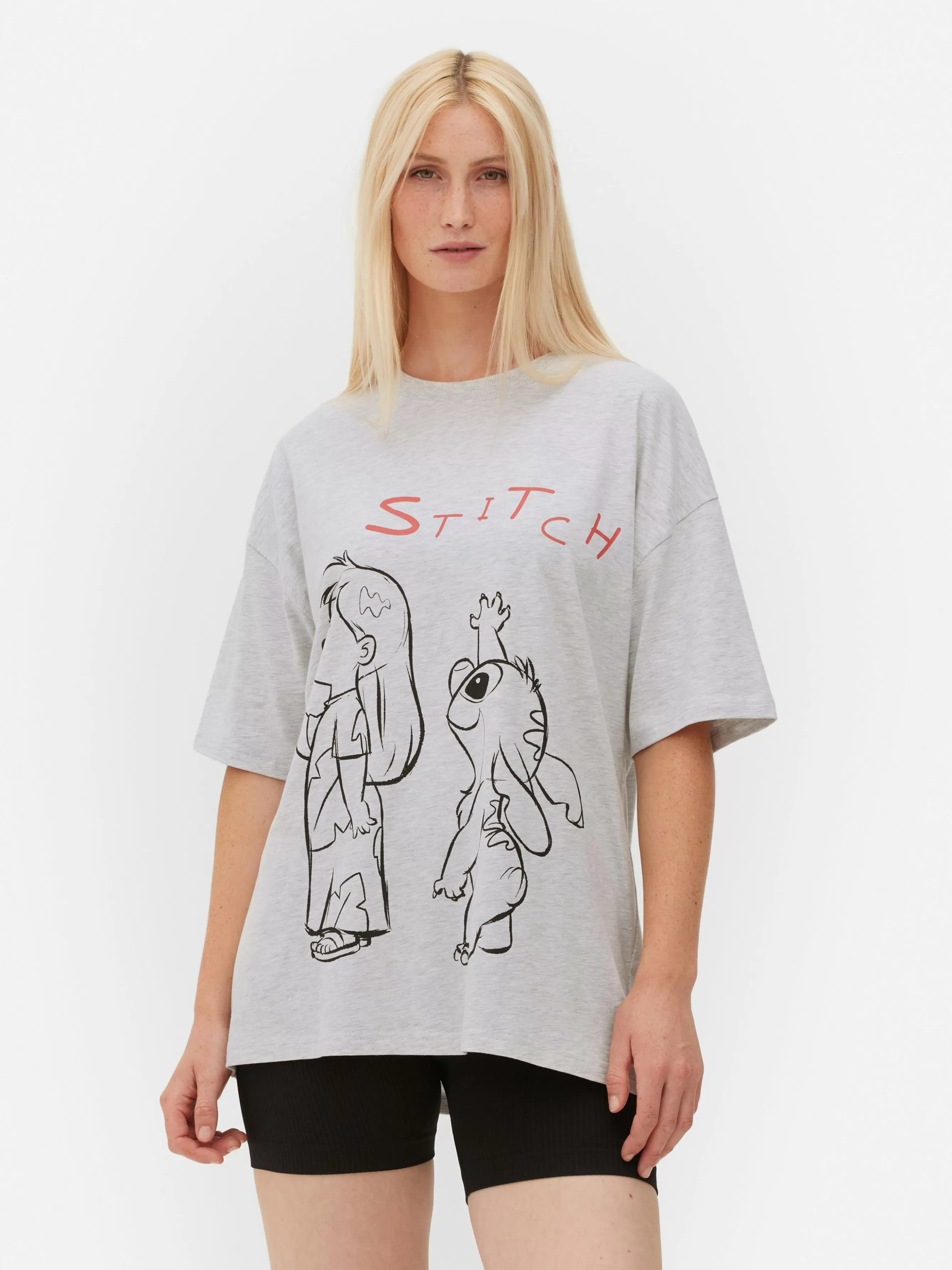 Cheap Primark T-shirt Oversize Disney Lilo & Stitch Gris