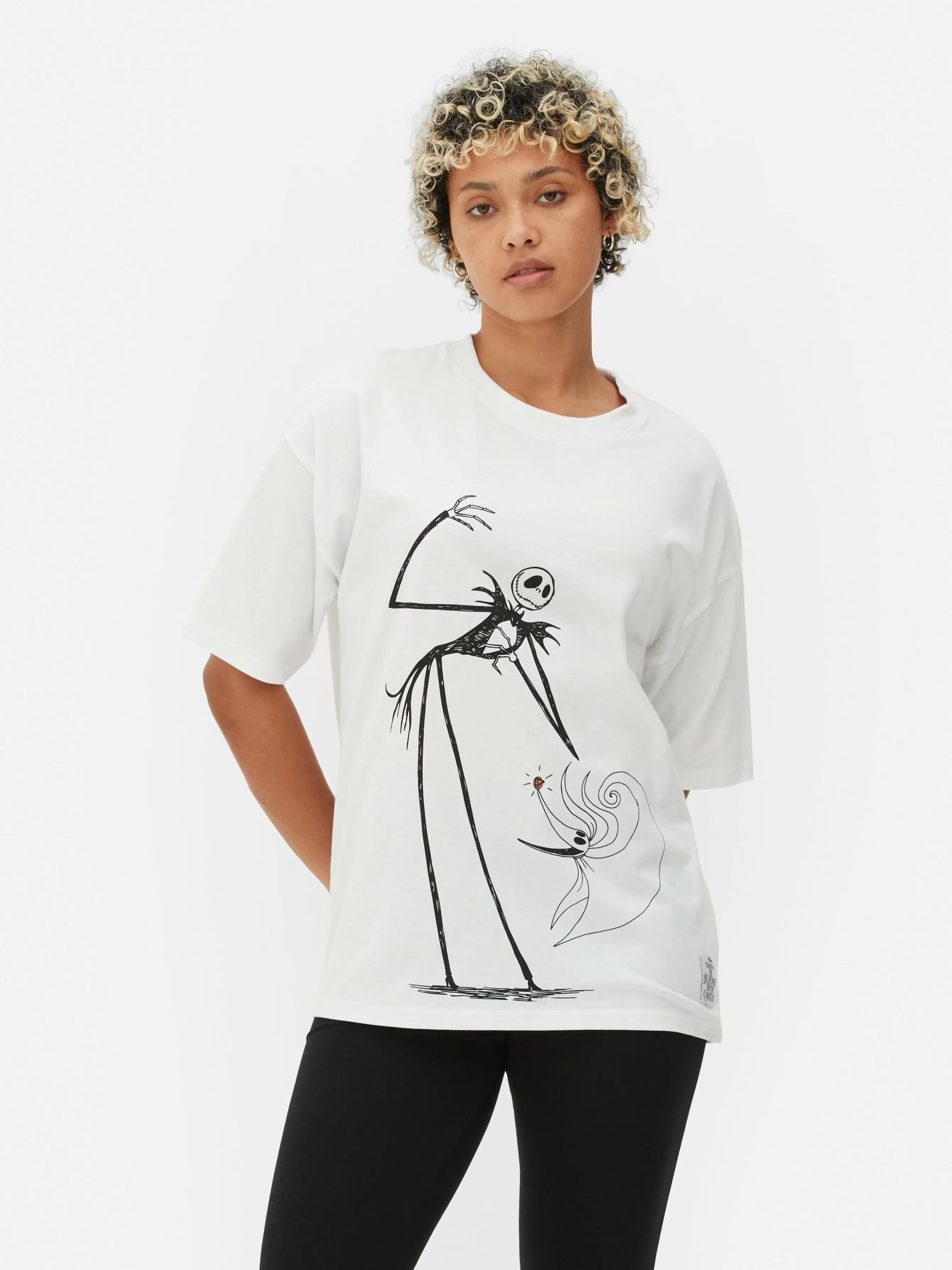 Sale Primark T-shirt Oversize Disney L’Étrange Noël De Monsieur Jack De Tim Burton Blanc