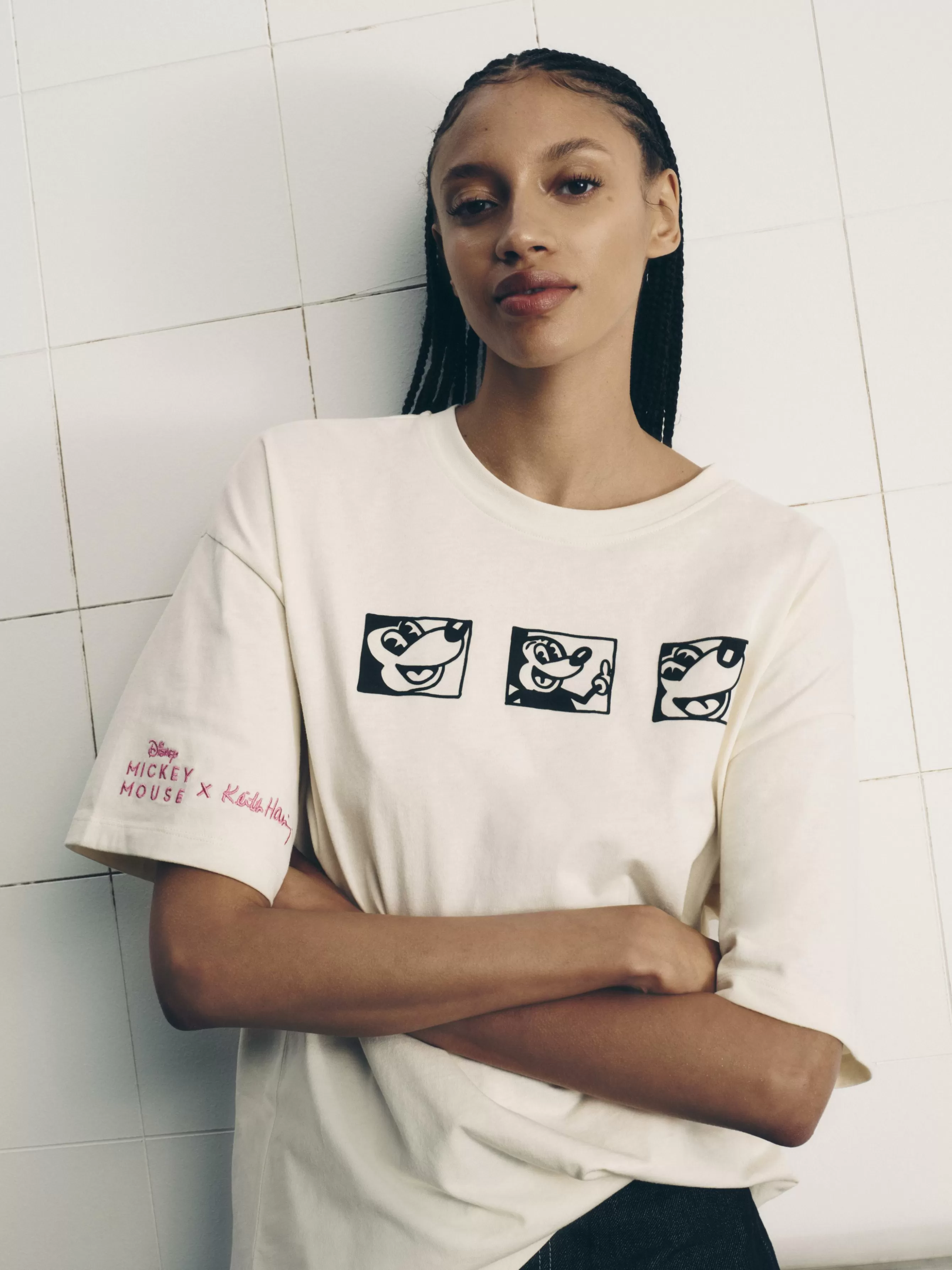 Discount Primark T-shirt Oversize Disney Mickey Mouse X Keith Haring Blanc
