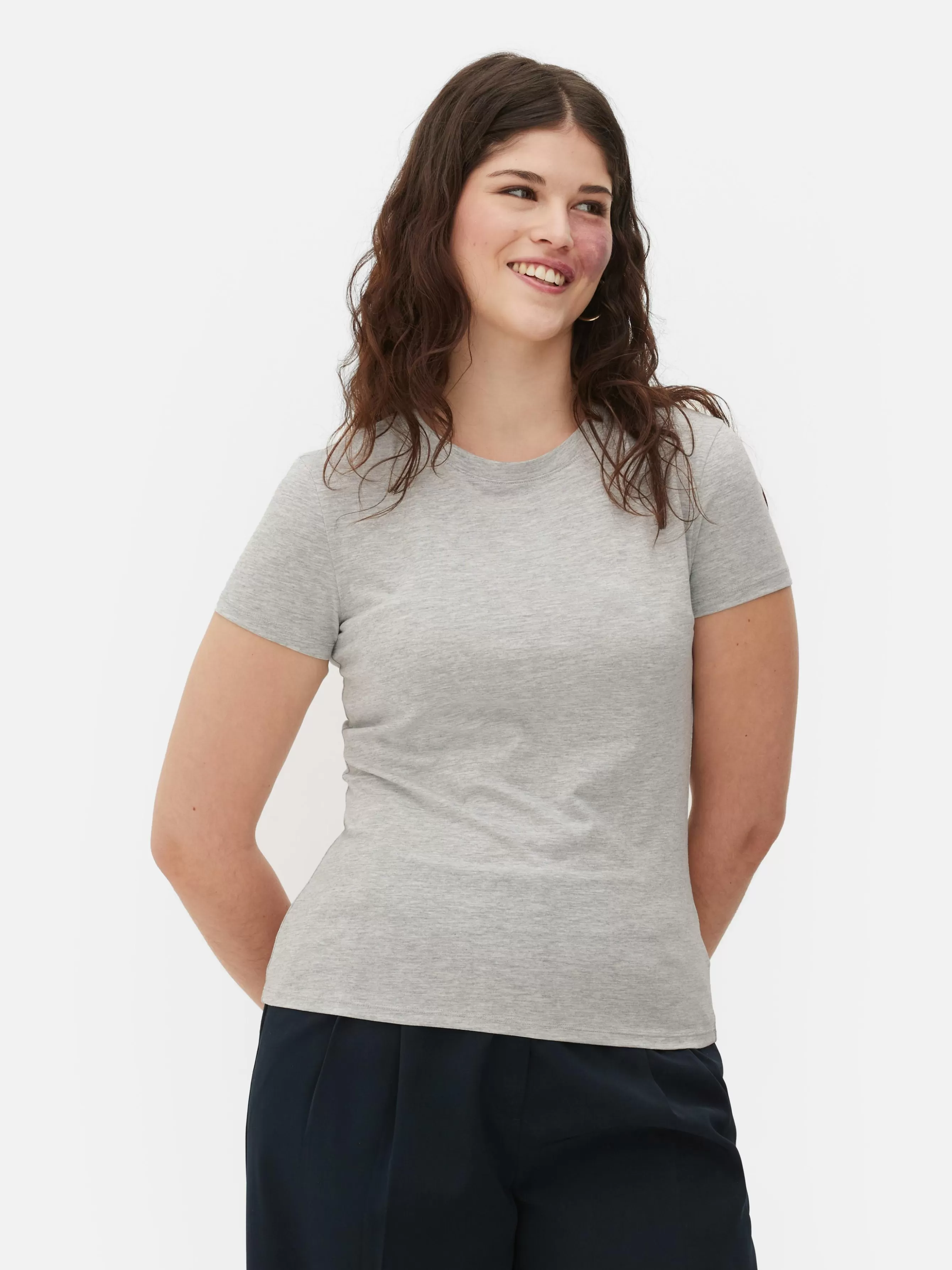 Fashion Primark T-shirt Ras Du Cou Stretch Gris chiné