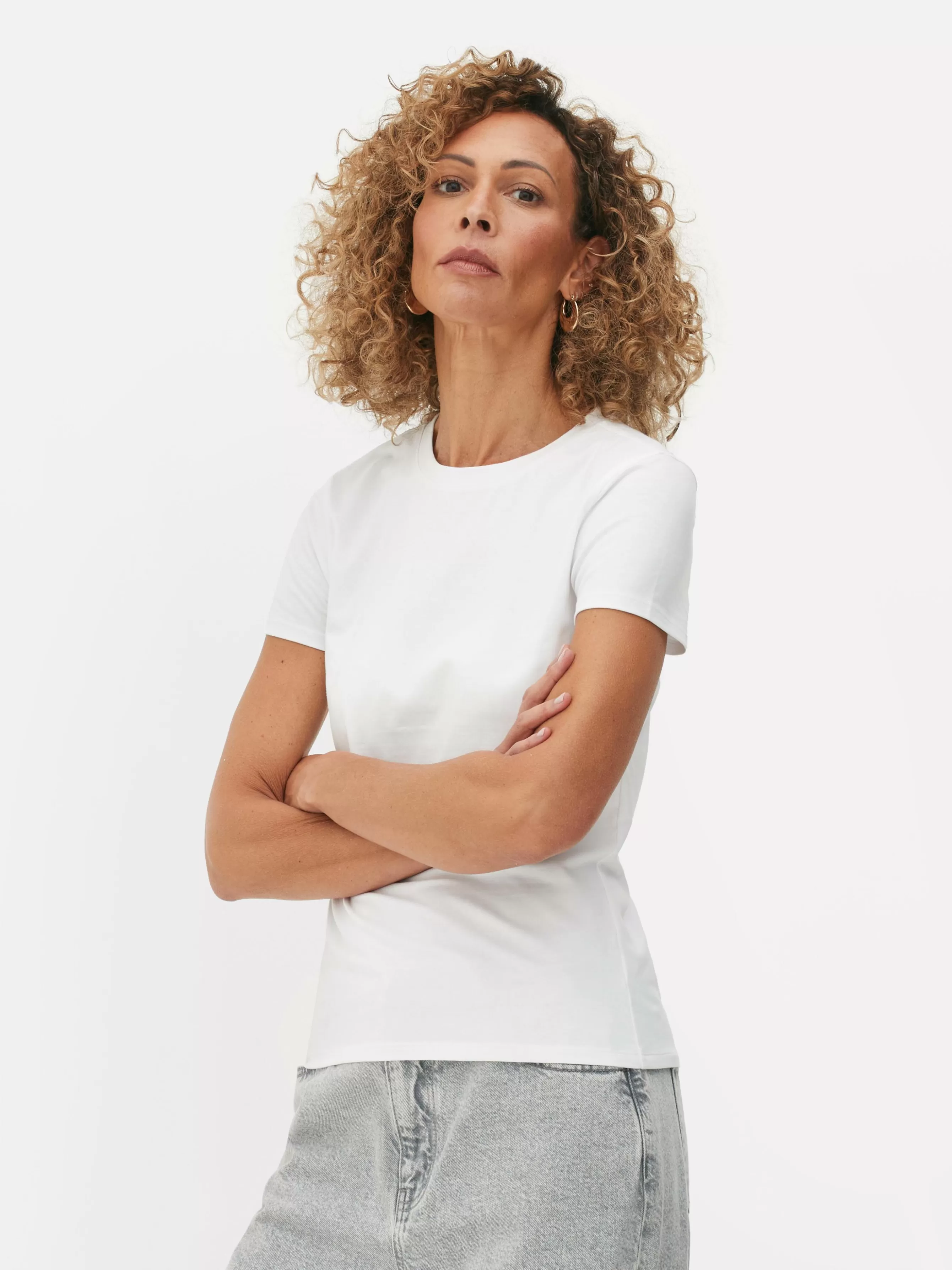 Shop Primark T-shirt Stretch Ras Du Cou Blanc