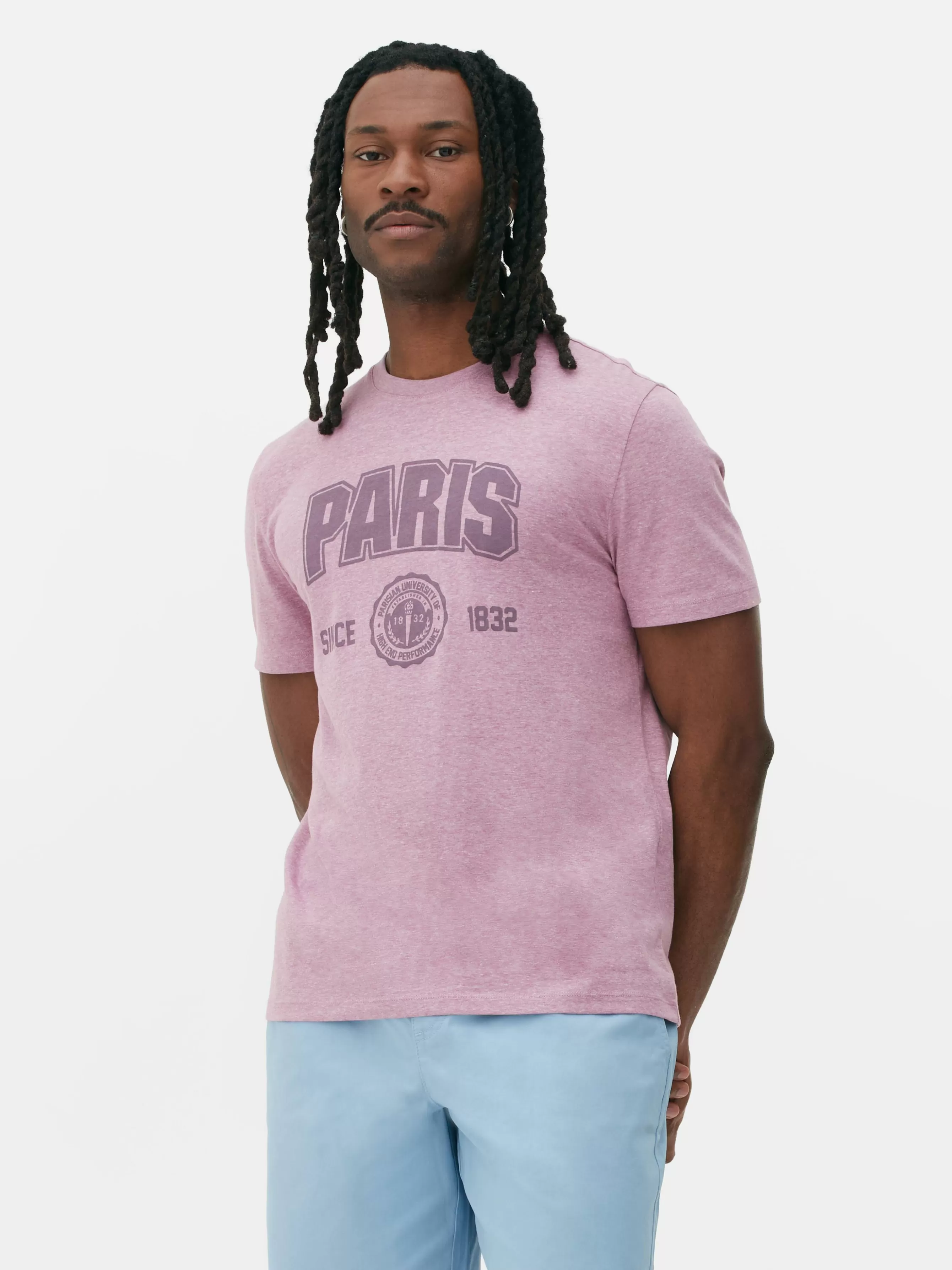 Best Sale Primark T-shirt Style Universitaire à Manches Courtes Paris Violet