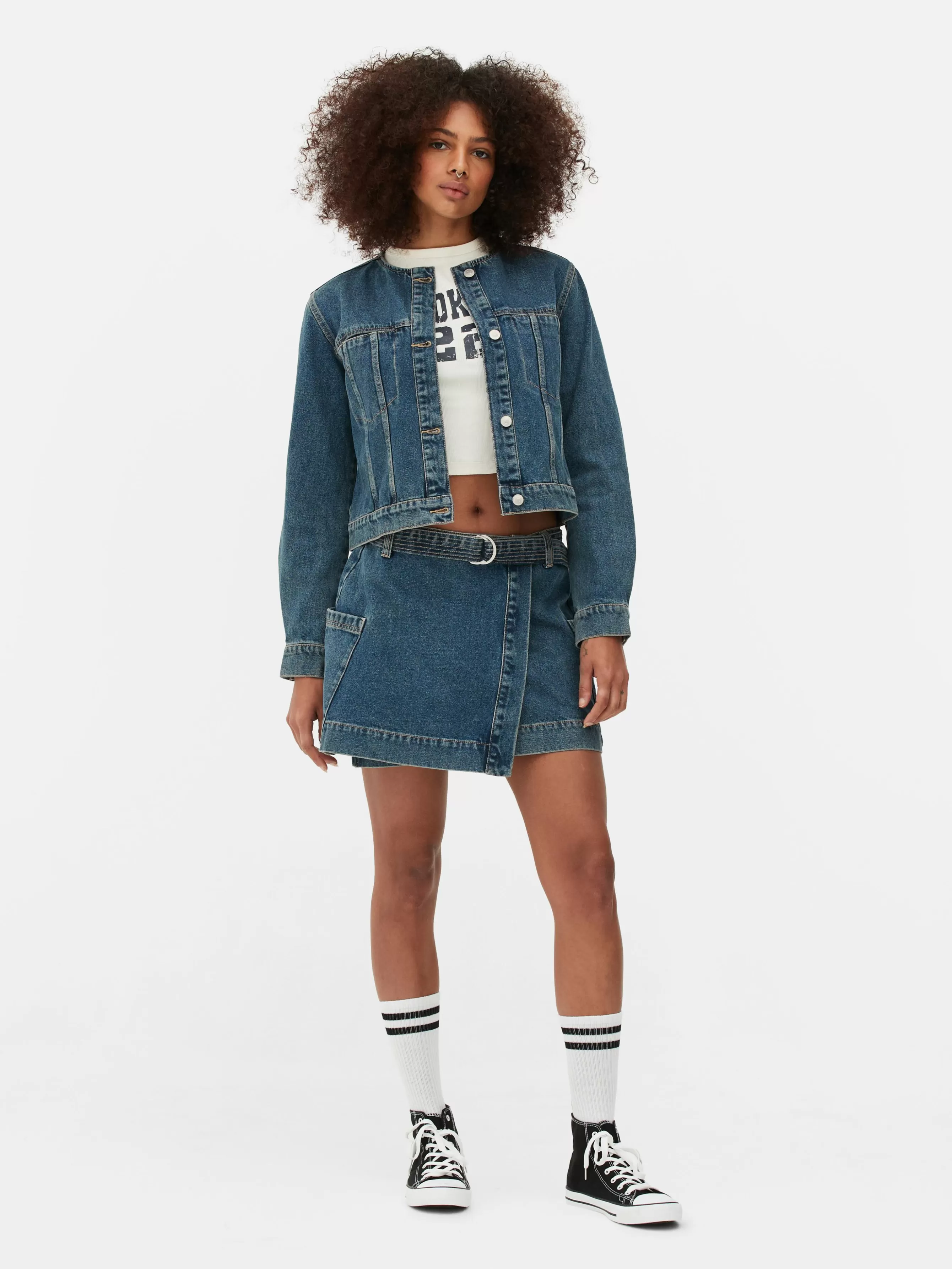 Fashion Primark Veste En Jean Sans Col Bleu moyen