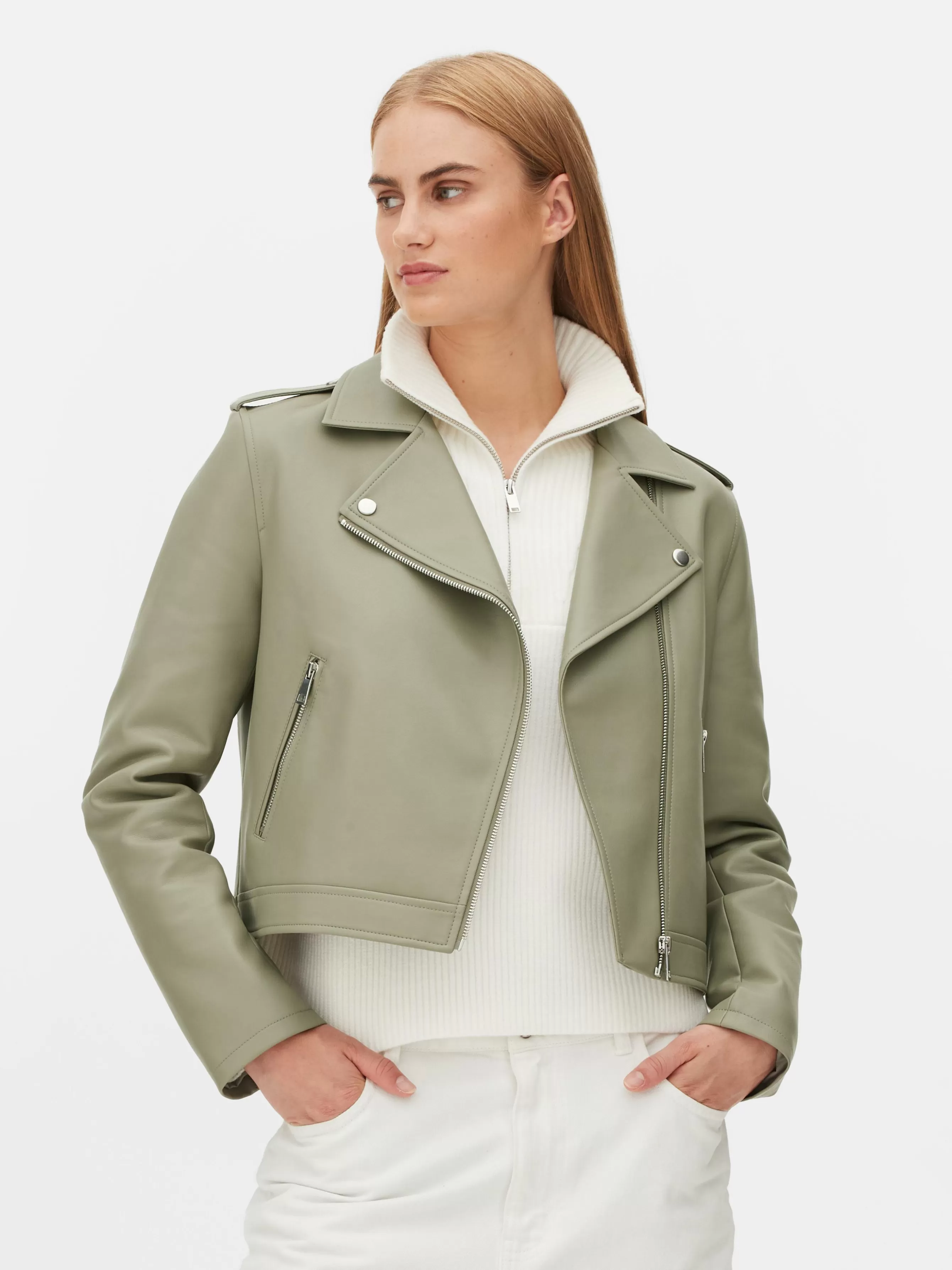 Hot Primark Veste Motard En Simili Cuir Essential Vert clair