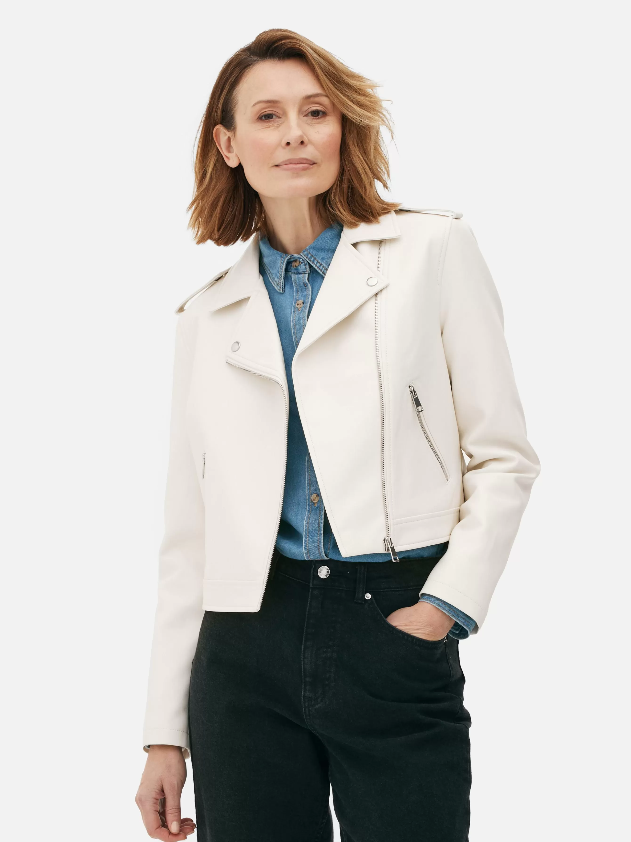 Outlet Primark Veste Motard En Simili Cuir Essential Crème