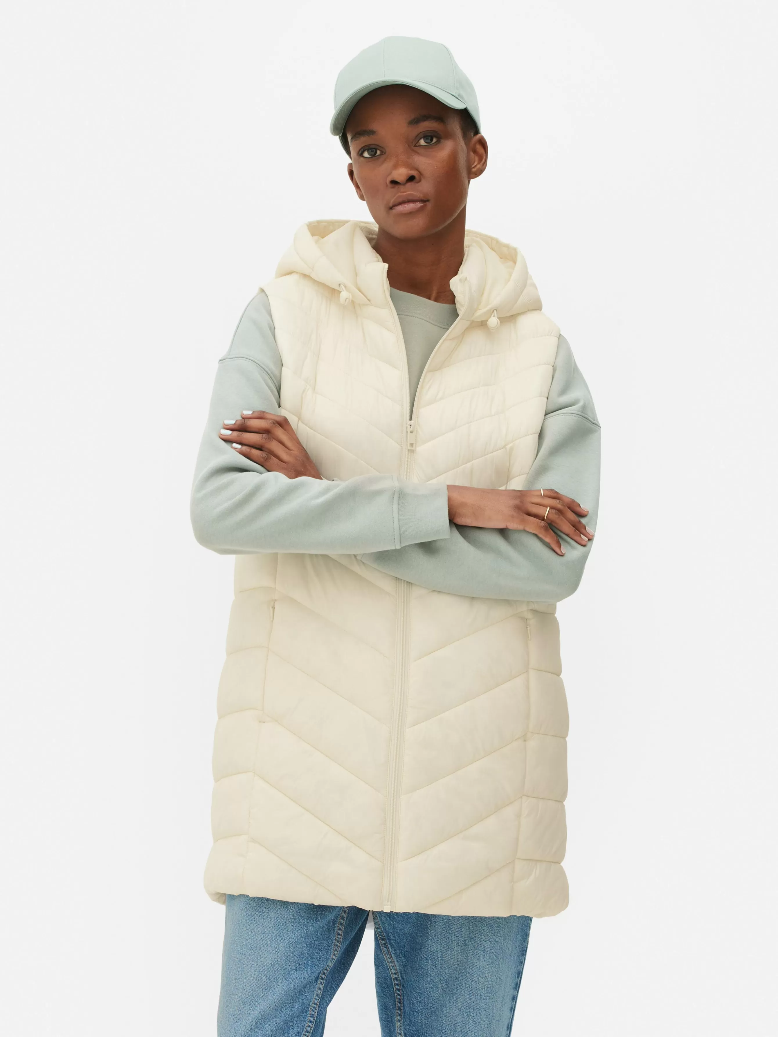 Cheap Primark Veste Sans Manches Longue Matelassée Crème